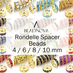 Rondelle Spacer Beads Gold Plated Color Crystal Rhinestone for Jewelry Making Connector 4mm 6mm 8mm 10mm 100pcs Bulk