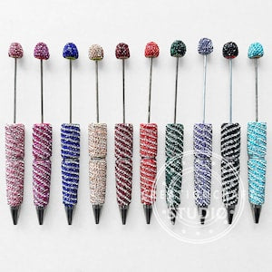 10Pcs Assorted Color Swirl Stripe Rhinestone Beadable Pen,Sparkle Crystal Polymer Clay Pens