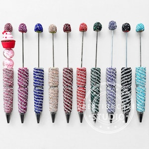 10Pcs Assorted Color Swirl Stripe Rhinestone Beadable Pen,Sparkle Crystal Polymer Clay Pens