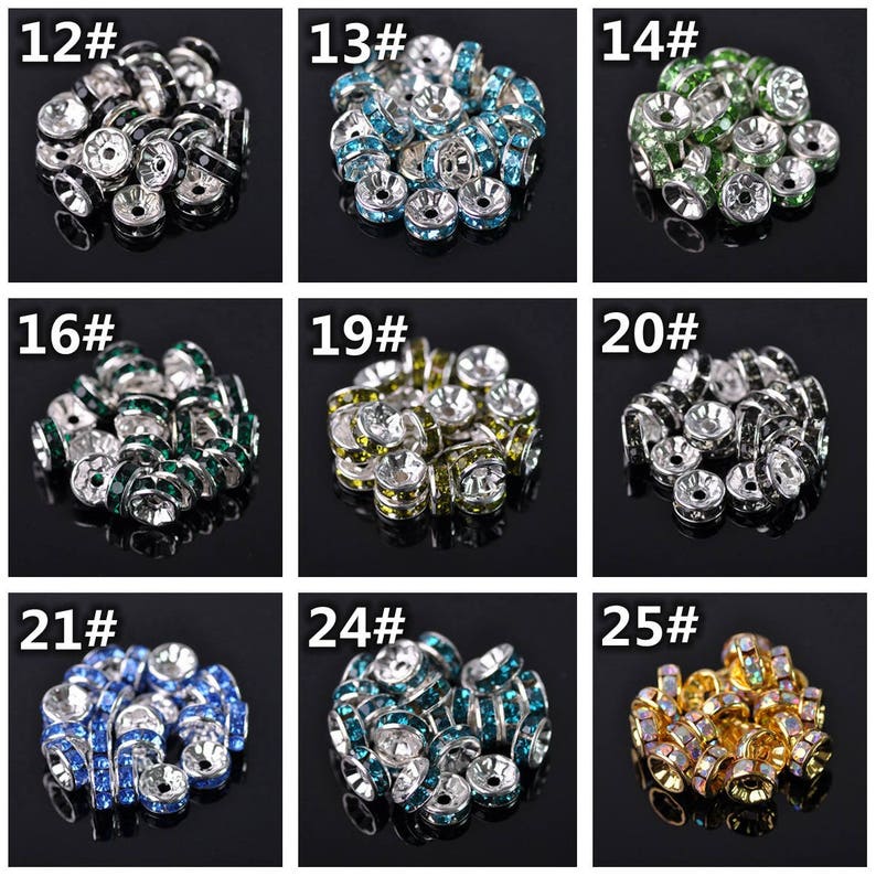 Wholesale 4mm 5mm 6mm 8mm 10mm 12mm Rondelle Metal & Crystal Rhinestones Spacer Beads Bulk Lot Loose Craft Findings---ZQ050~ZQ055