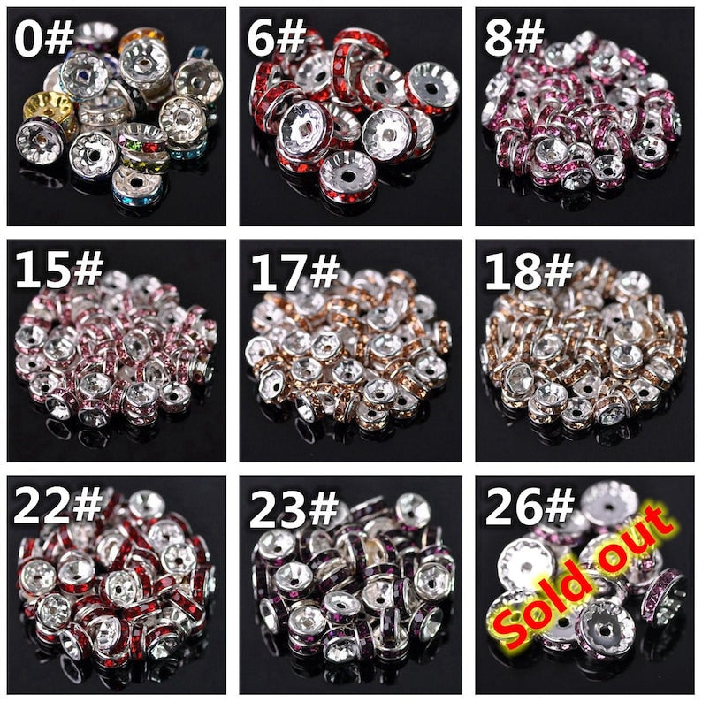 Wholesale 4mm 5mm 6mm 8mm 10mm 12mm Rondelle Metal & Crystal Rhinestones Spacer Beads Bulk Lot Loose Craft Findings---ZQ050~ZQ055