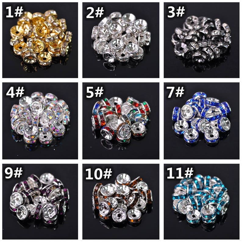 Wholesale 4mm 5mm 6mm 8mm 10mm 12mm Rondelle Metal & Crystal Rhinestones Spacer Beads Bulk Lot Loose Craft Findings---ZQ050~ZQ055