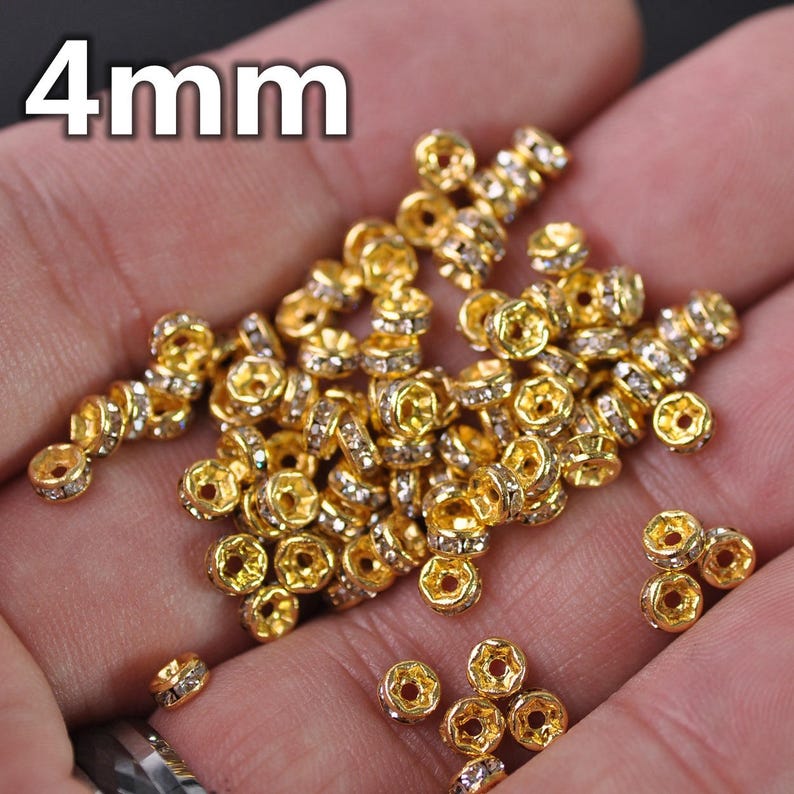 Wholesale 4mm 5mm 6mm 8mm 10mm 12mm Rondelle Metal & Crystal Rhinestones Spacer Beads Bulk Lot Loose Craft Findings---ZQ050~ZQ055