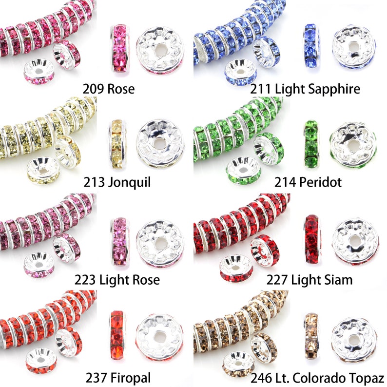 Rondelle Spacer Beads Silver Plated Color Crystal Rhinestone for Jewelry Making Connector 4mm 6mm 8mm 10mm 100pcs Bulk