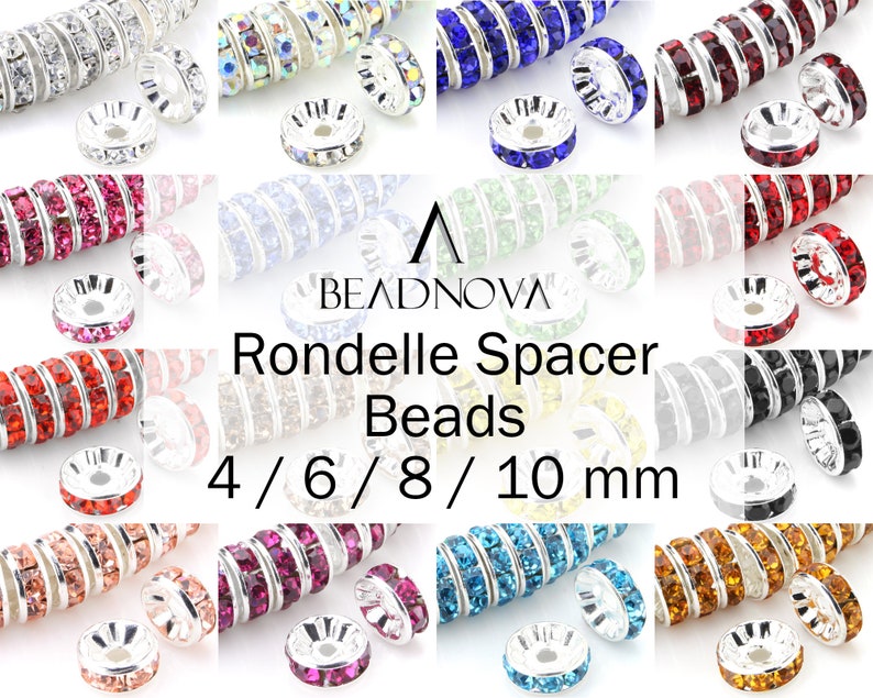 Rondelle Spacer Beads Silver Plated Color Crystal Rhinestone for Jewelry Making Connector 4mm 6mm 8mm 10mm 100pcs Bulk