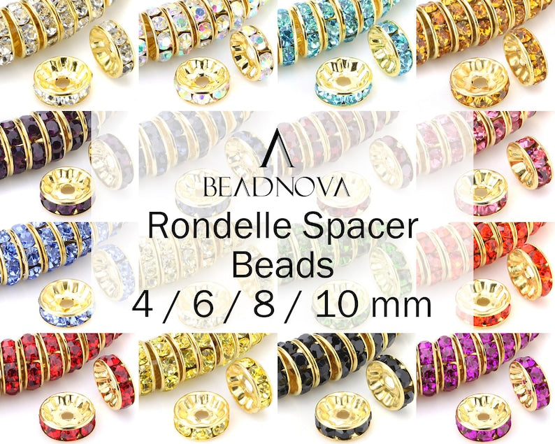Rondelle Spacer Beads Gold Plated Color Crystal Rhinestone for Jewelry Making Connector 4mm 6mm 8mm 10mm 100pcs Bulk