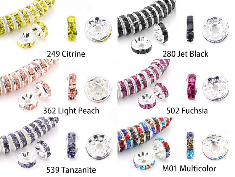 Rondelle Spacer Beads Silver Plated Color Crystal Rhinestone for Jewelry Making Connector 4mm 6mm 8mm 10mm 100pcs Bulk