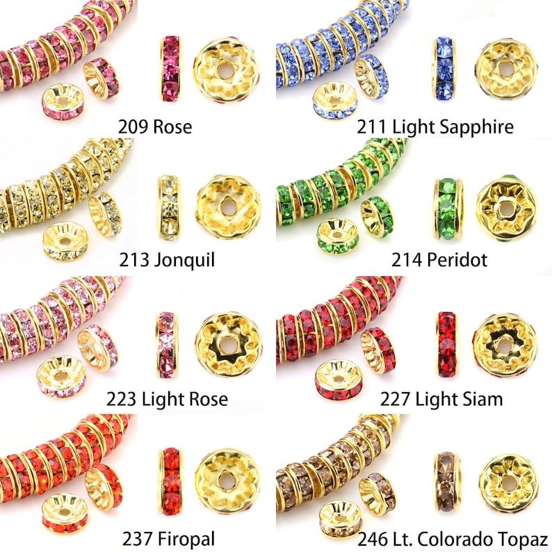 Rondelle Spacer Beads Gold Plated Color Crystal Rhinestone for Jewelry Making Connector 4mm 6mm 8mm 10mm 100pcs Bulk