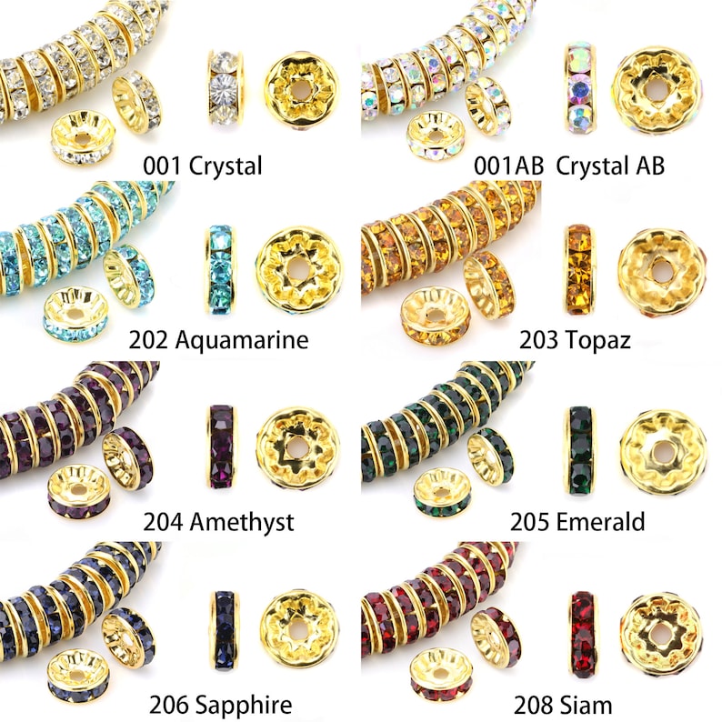 Rondelle Spacer Beads Gold Plated Color Crystal Rhinestone for Jewelry Making Connector 4mm 6mm 8mm 10mm 100pcs Bulk