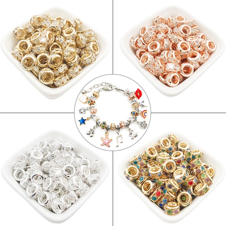 5/10/15pcs European beads large hole beads，rhinestones spacer beads，Round Spacer Beads，DIY bracelet necklace charms beads