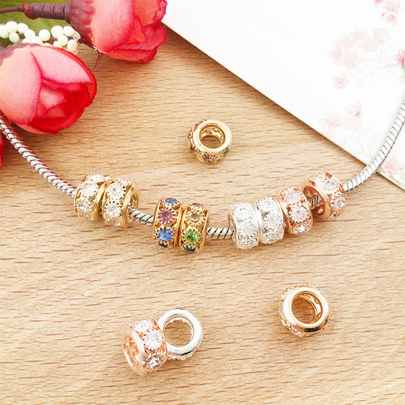 5/10/15pcs European beads large hole beads，rhinestones spacer beads，Round Spacer Beads，DIY bracelet necklace charms beads