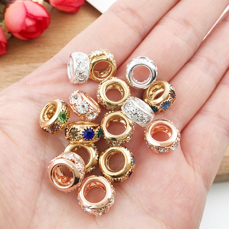 5/10/15pcs European beads large hole beads，rhinestones spacer beads，Round Spacer Beads，DIY bracelet necklace charms beads