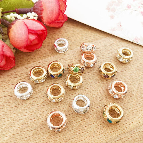 5/10/15pcs European beads large hole beads，rhinestones spacer beads，Round Spacer Beads，DIY bracelet necklace charms beads