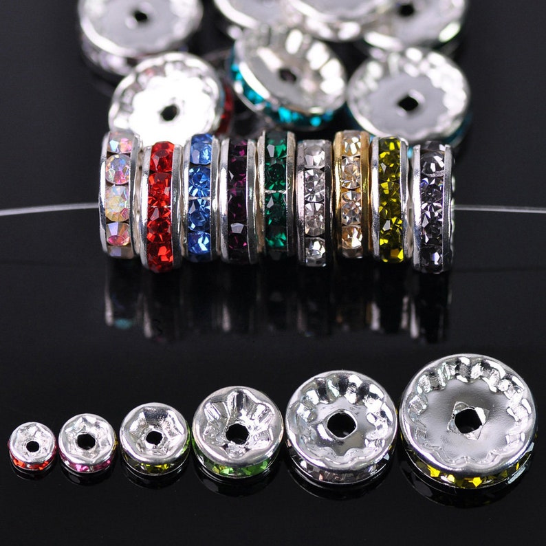 Wholesale 4mm 5mm 6mm 8mm 10mm 12mm Rondelle Metal & Crystal Rhinestones Spacer Beads Bulk Lot Loose Craft Findings---ZQ050~ZQ055