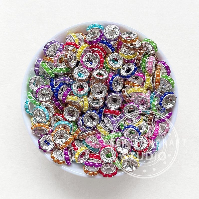 Pearls Metal Spacers 10mm,50Pcs Bead Pack,Colorful Mixed Spacer Beads,Pen Spacer,Bead Spacer Mix,Rondelle Beads