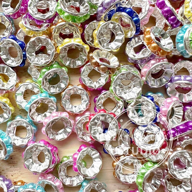 Pearls Metal Spacers 10mm,50Pcs Bead Pack,Colorful Mixed Spacer Beads,Pen Spacer,Bead Spacer Mix,Rondelle Beads