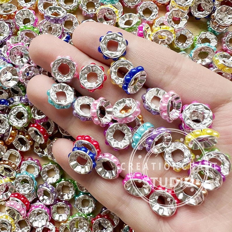 Pearls Metal Spacers 10mm,50Pcs Bead Pack,Colorful Mixed Spacer Beads,Pen Spacer,Bead Spacer Mix,Rondelle Beads
