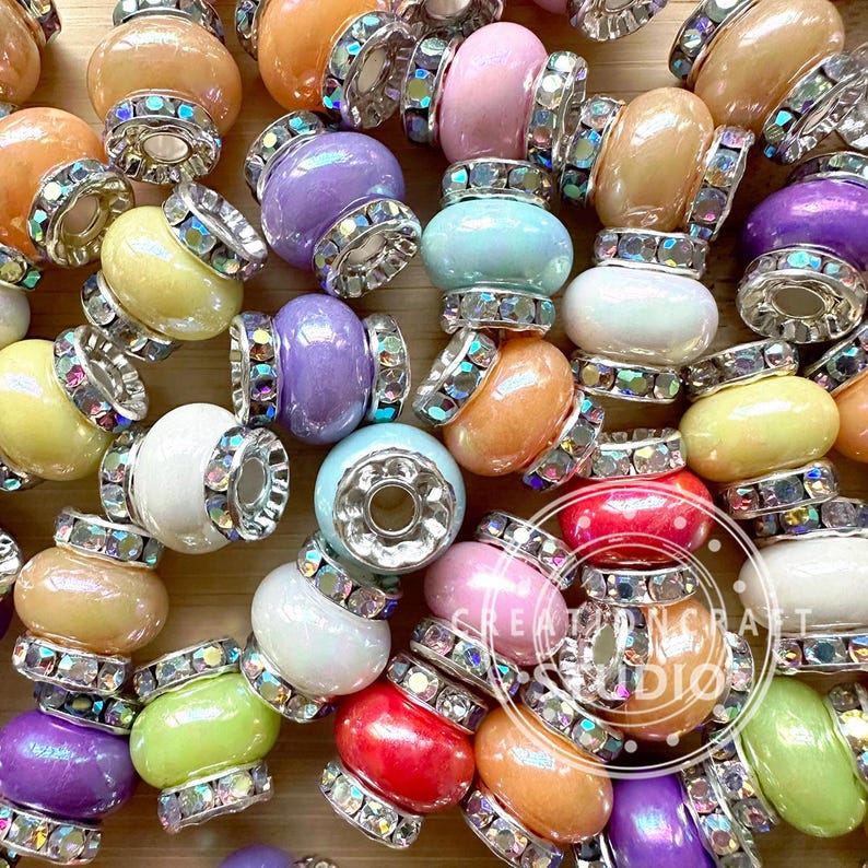 15*13mm Rhinestone Spacer Beads,Acrylic Rhinestone Spacer,Fancy Spacer Beads,Random Mix Beads,DIY Beadable Pen
