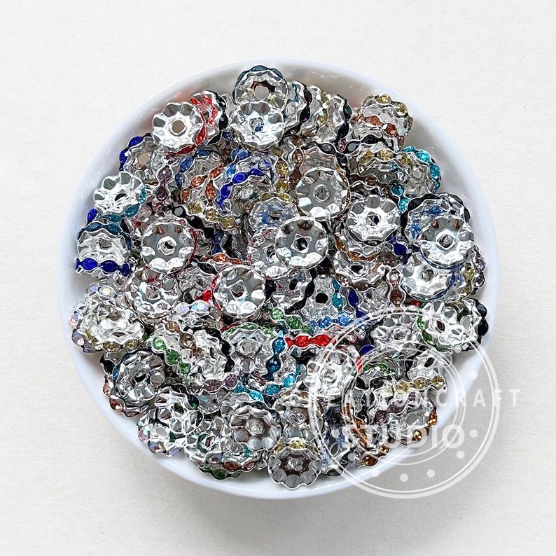 50Pcs/Lots 12mm Wave Spacers Beads,Crystal Rhinestone Spacer,Rondelle Beads,Metal Beads,Mixed Color