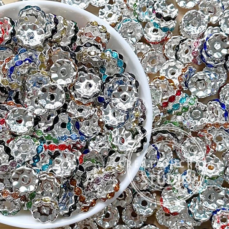 50Pcs/Lots 12mm Wave Spacers Beads,Crystal Rhinestone Spacer,Rondelle Beads,Metal Beads,Mixed Color