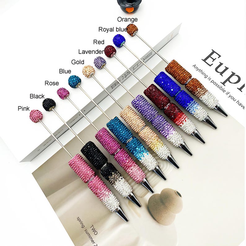 Sparkle Rhinestone Pen DIY Beaded Pen,Fancy Beadable Pens Bar Blank,Rhinestone Polymer Clay Beadable Pen,Ballpoint Pen