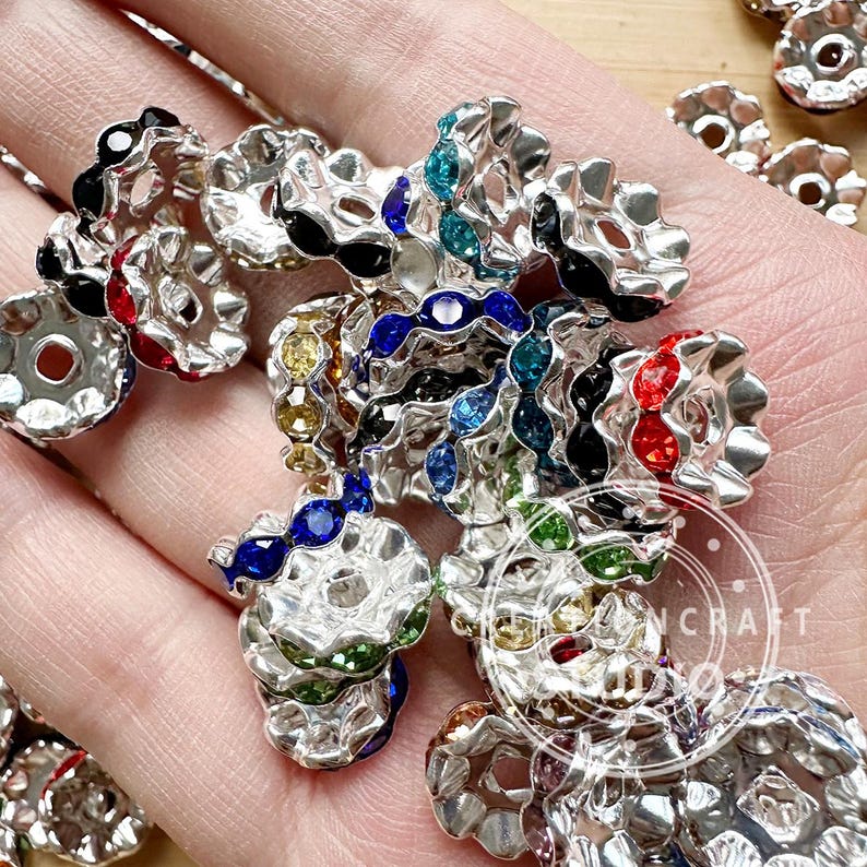 50Pcs/Lots 12mm Wave Spacers Beads,Crystal Rhinestone Spacer,Rondelle Beads,Metal Beads,Mixed Color