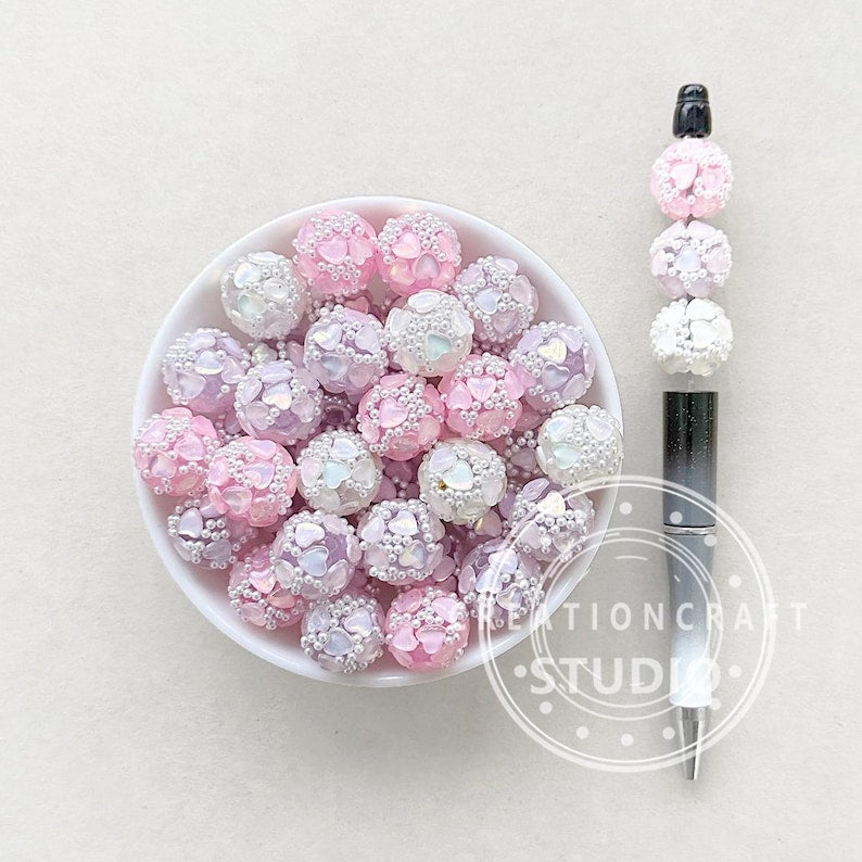 Fancy Heart Ball,Sparkle Beads,Fancy Acrylic Beads,Iridescent Beads