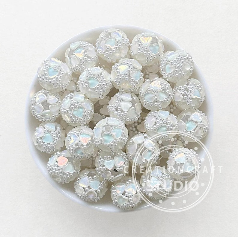 Fancy Heart Ball,Sparkle Beads,Fancy Acrylic Beads,Iridescent Beads