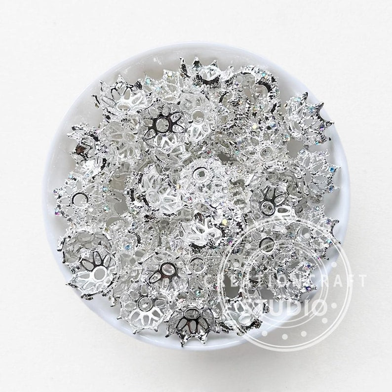 AB Rhinestone Metal Bead Cap fit 16mm Round Beads,Bead Cap,Fancy Bead Cap