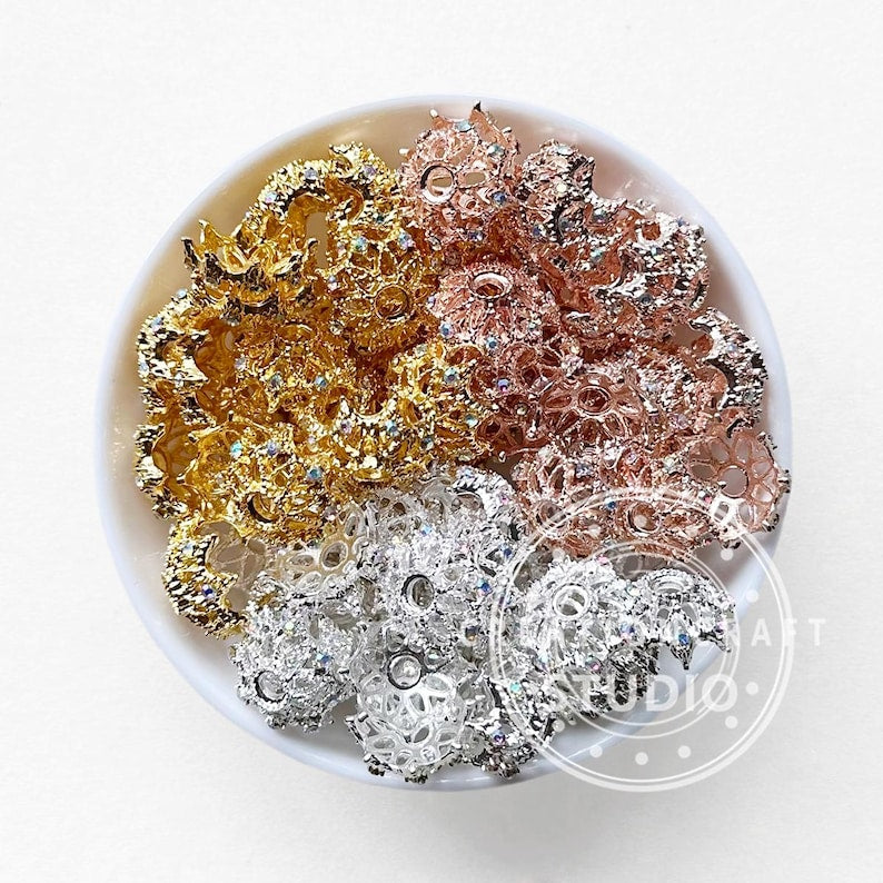 AB Rhinestone Metal Bead Cap fit 16mm Round Beads,Bead Cap,Fancy Bead Cap