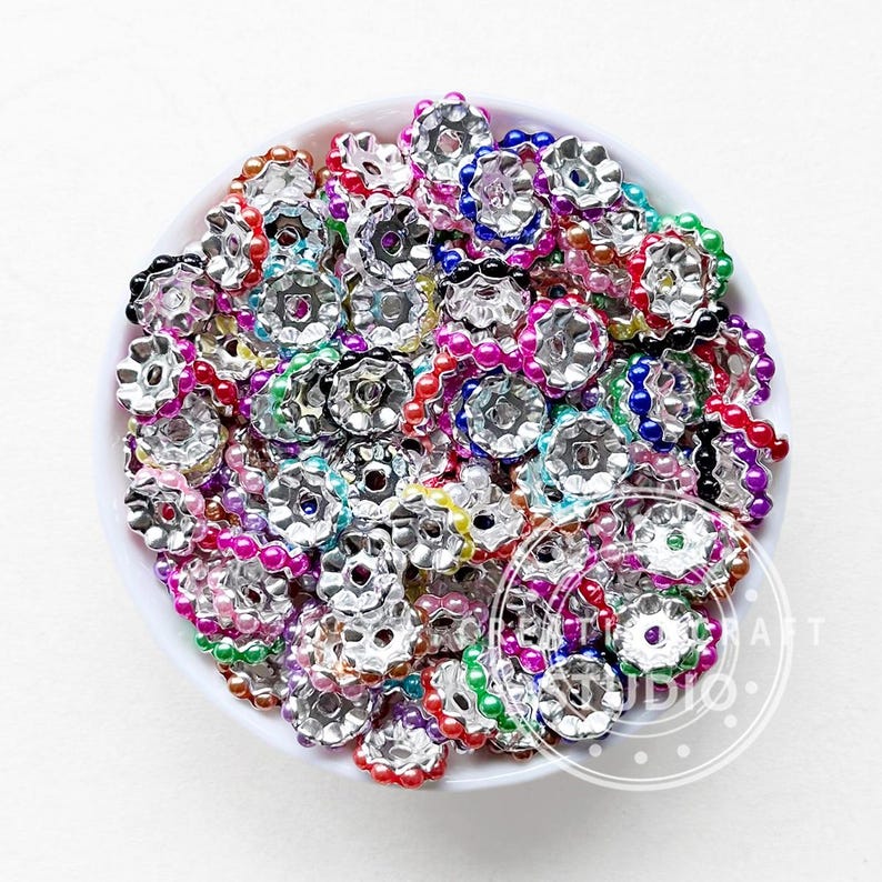 50Pcs/Lots 13mm Pearl Wavy Spacers Beads,Pearl Metal Spacer,Assorted Color Spacer Beads,Rondelle Beads