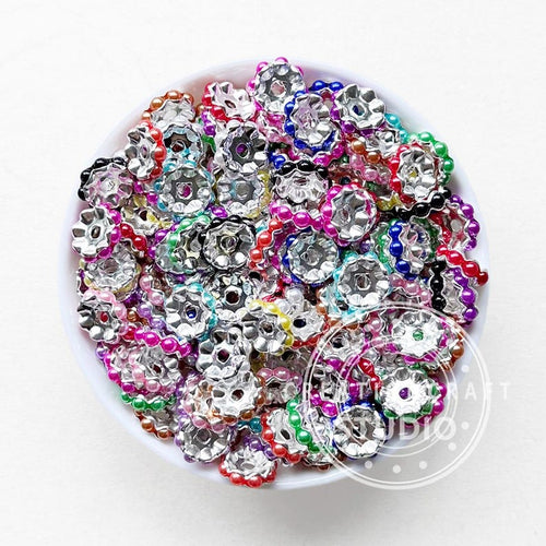 50Pcs/Lots 13mm Pearl Wavy Spacers Beads,Pearl Metal Spacer,Assorted Color Spacer Beads,Rondelle Beads