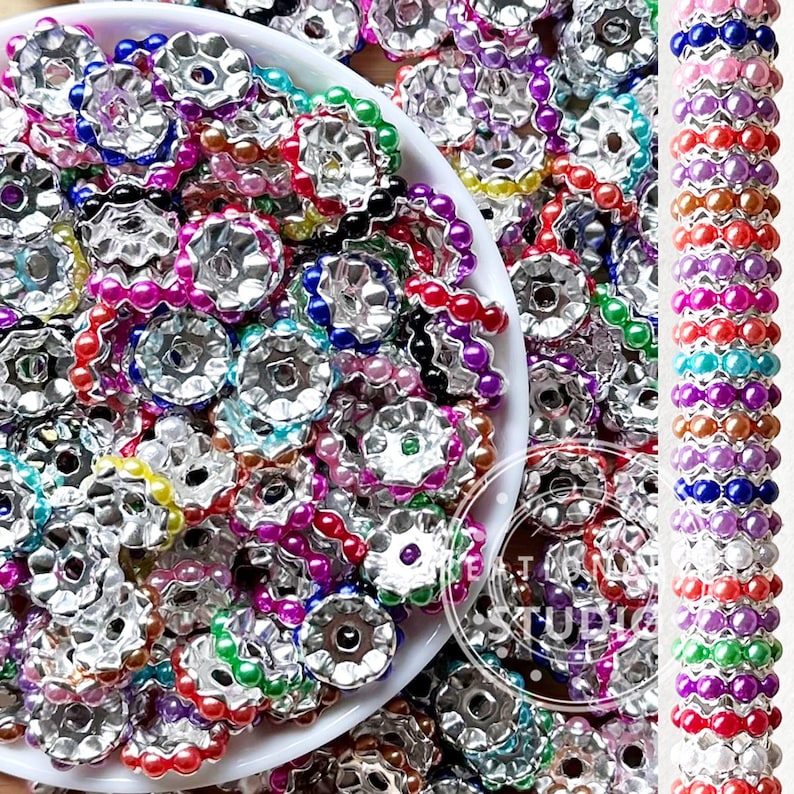 50Pcs/Lots 13mm Pearl Wavy Spacers Beads,Pearl Metal Spacer,Assorted Color Spacer Beads,Rondelle Beads