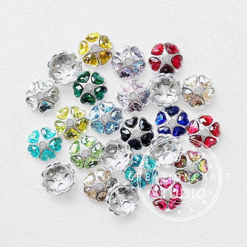 Alloy Rhinestone Flower Spacer Beads in Assorted Colors 10pcs/bag