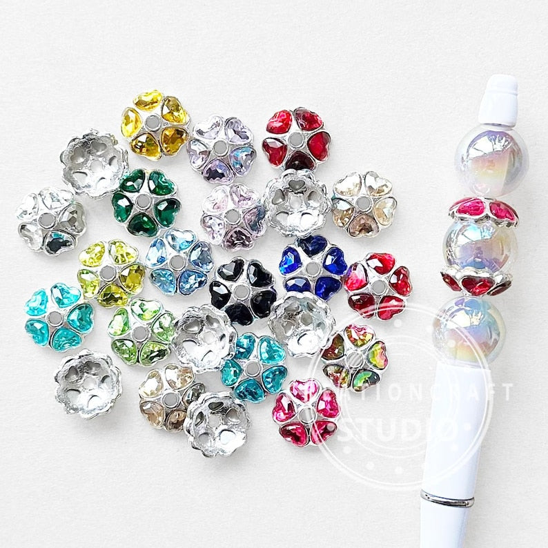 Alloy Rhinestone Flower Spacer Beads in Assorted Colors 10pcs/bag