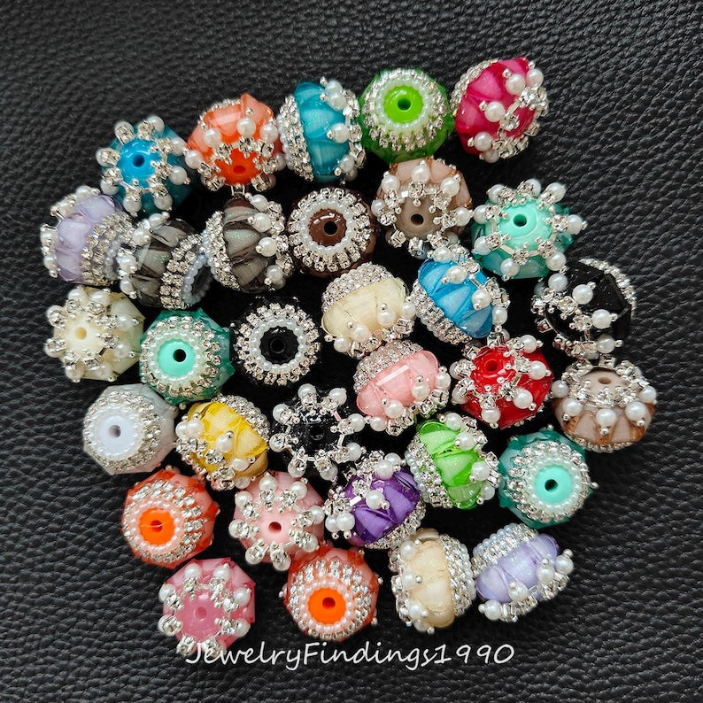 Fancy Crystal Heart Pearl Acrylic Beads,Bling Sparkle Beads,Chunky Rhinestones Bead