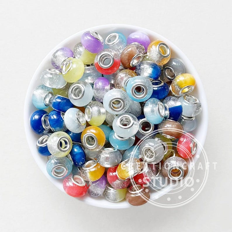 Gradient Glitter Spacer Beads,Bracelet Beads,European Large Hole Bead