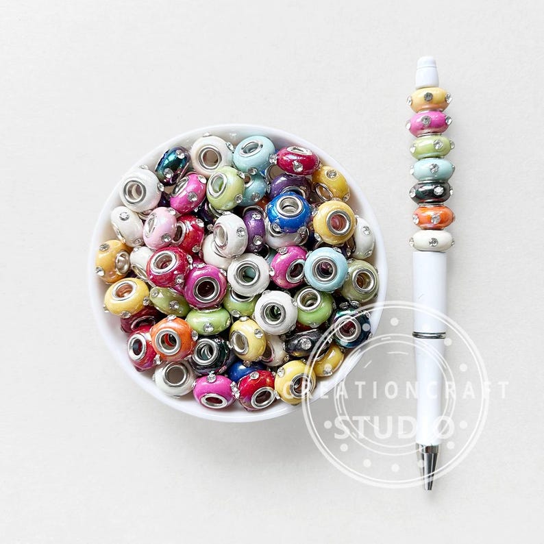 UV Rhinestone Resin Large Hole Bead,Spacer Mixed Color Beads for Pen