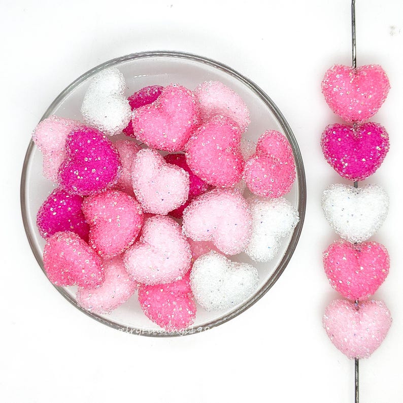 Chunky Pink Sugar Rhinestone Heart Bubblegum Acrylic Beads Mix,Valentine's Day Bead