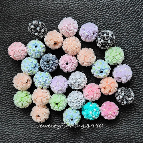 20mm Rose Floral Polymer Clay Fancy Ball,Pearl Flower Resin Beads,Focal Beads